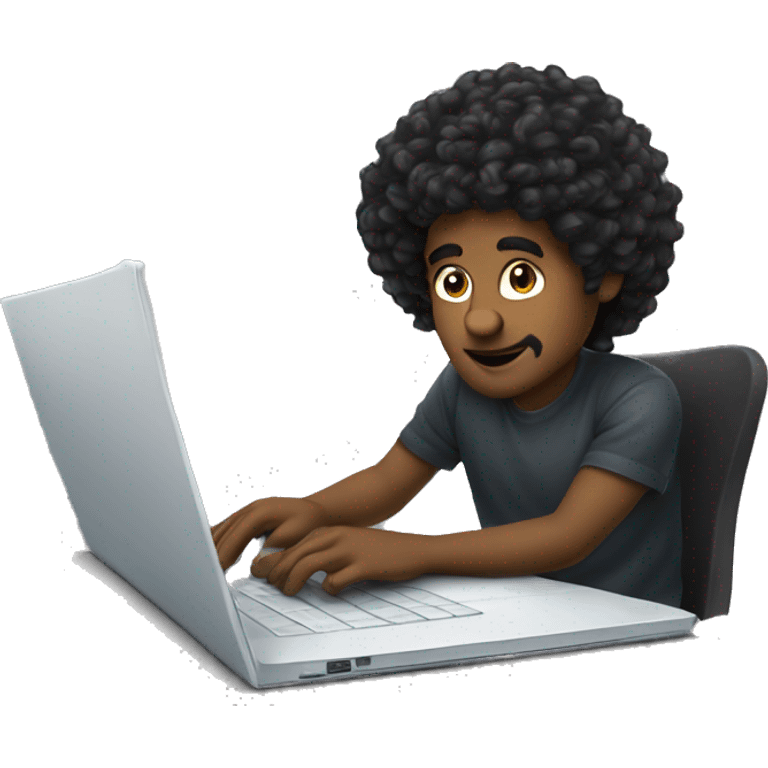 homem cabelo preto liso baixo usando um notebook emoji