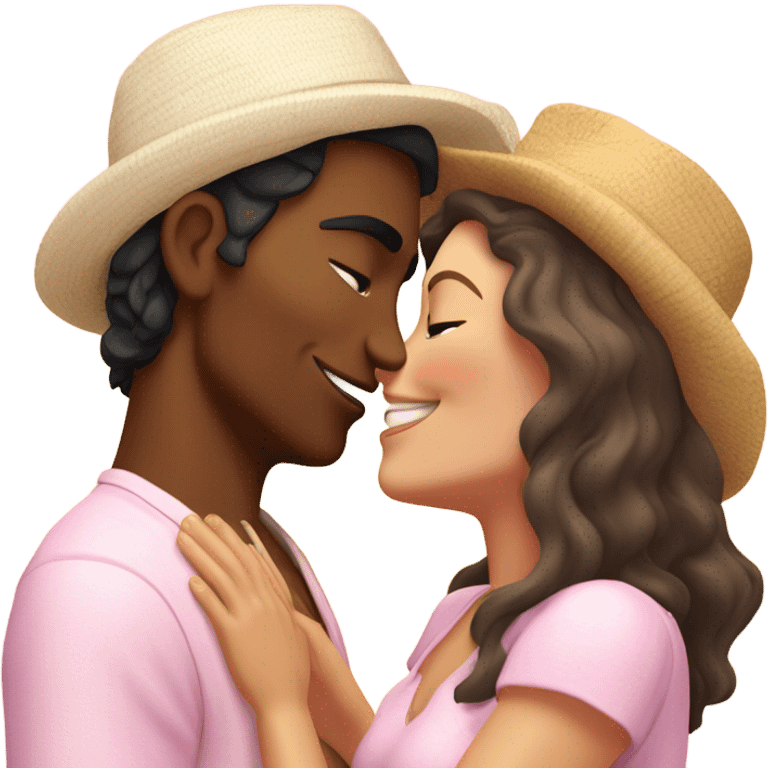 with beach clothes young metis man and white woman kiss love pink emoji