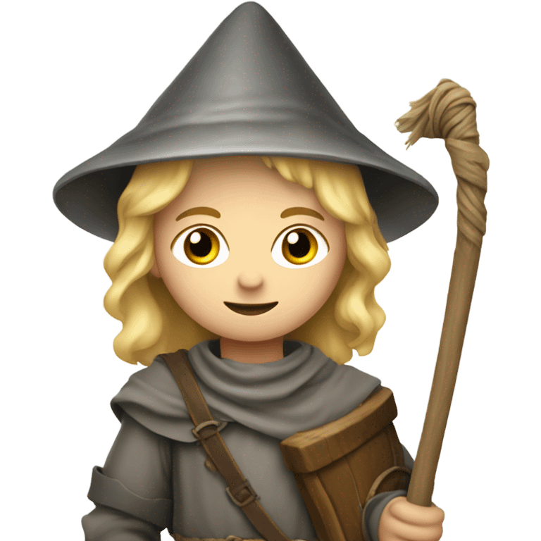 young medieval pilgrim with bag, staff, hat and blond hair emoji