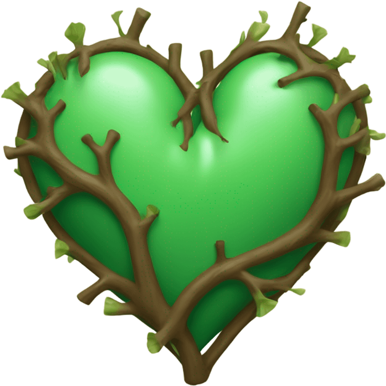 Green heart with white thorns sticking out of it wrapped in brown vines emoji