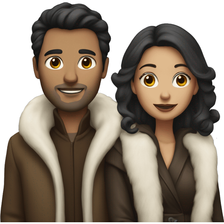 Dark haired White couple in long fur coats emoji