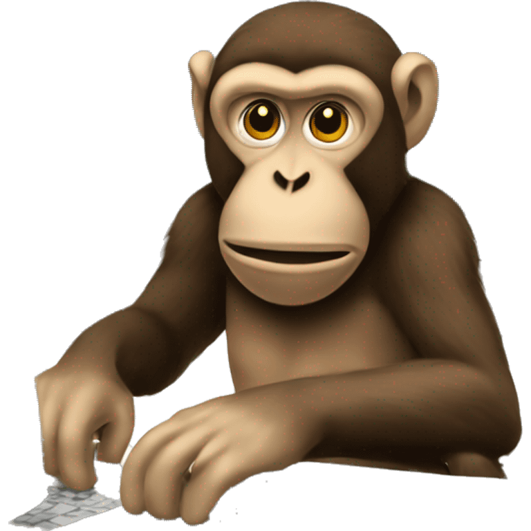 A monkey at a computer. There's a lot of money next to it. emoji