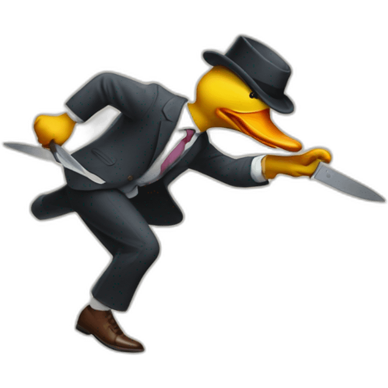 Duck with a knife running after a wall street banker emoji