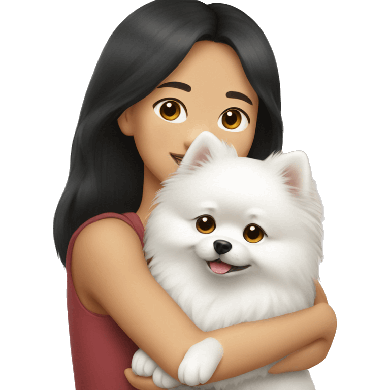 Chinese girl hug white Pomeranian emoji