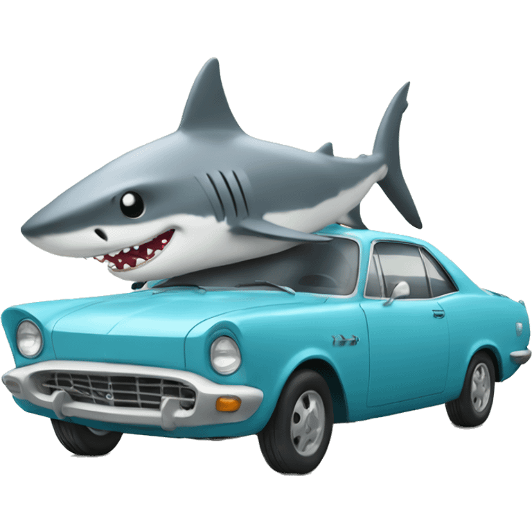 car with a shark hat emoji