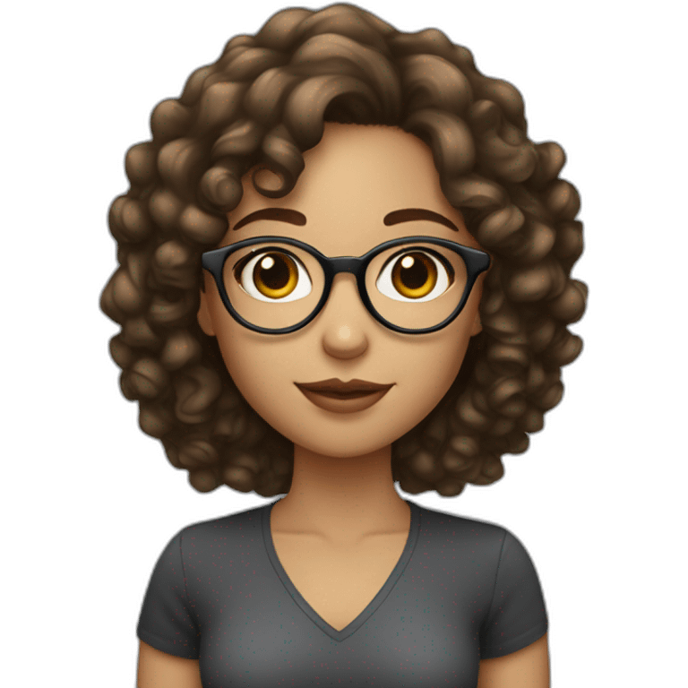 Brunette girl with long and fine curly hair with round glasses and medium-clear skin emoji