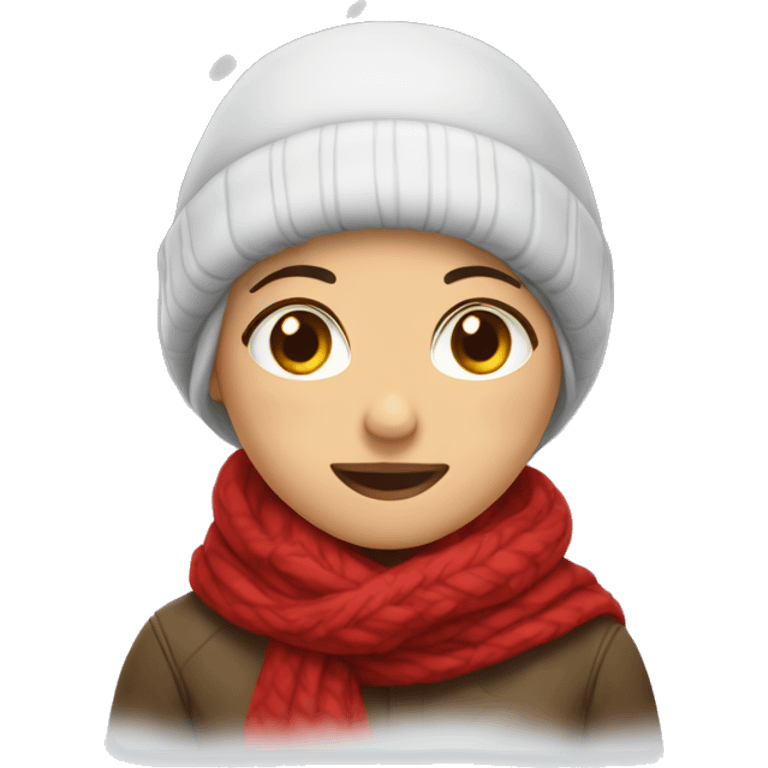 Girl in red scarf under snow emoji