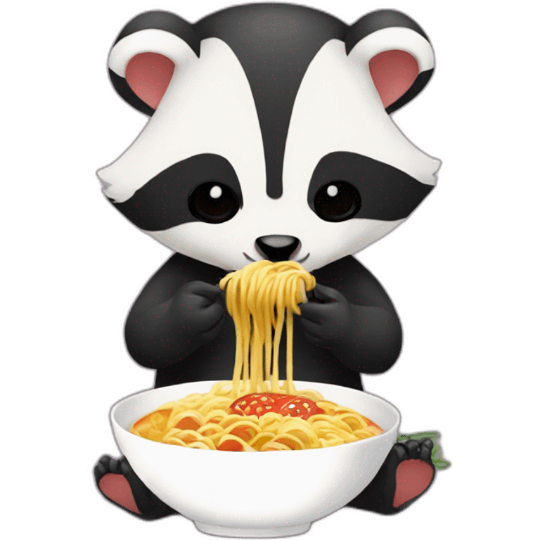 A badger eating ramen with a narutomaki emoji