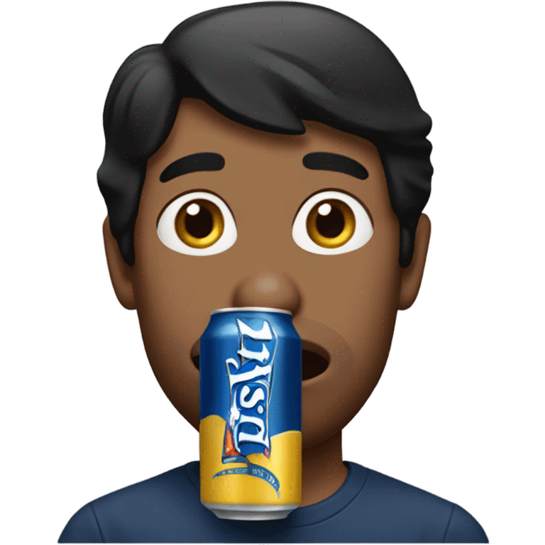 Black haired man drinking a Busch beer  in a can  emoji