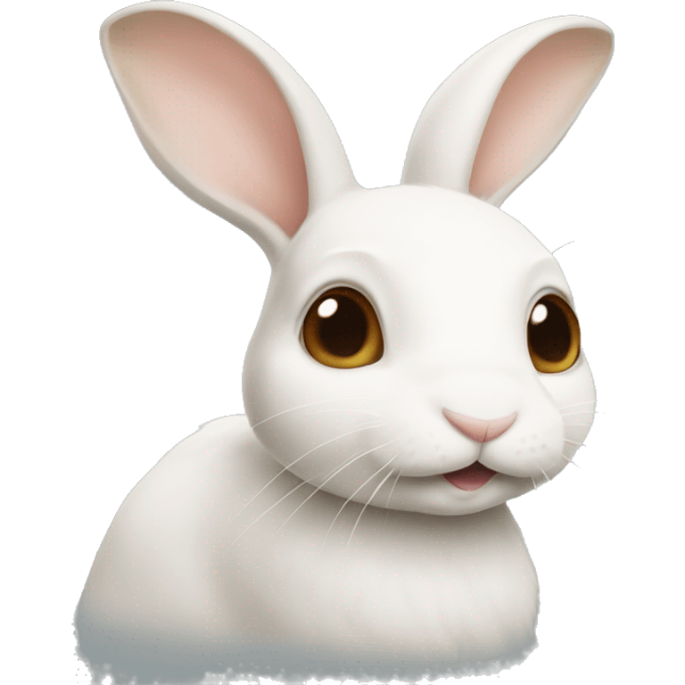 White bunny with half a light brown nose and brown ear  emoji