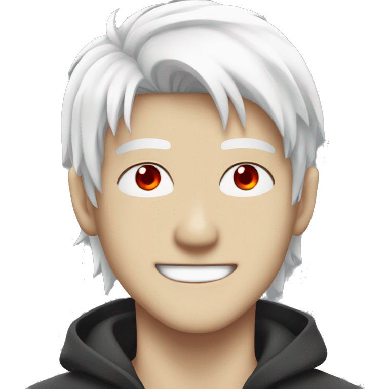 an anime guy with red eyes and white hair smirking emoji