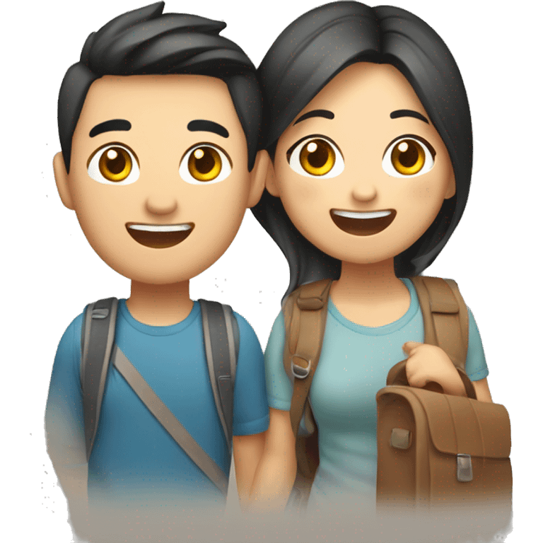 Cute young  Asian couple excitedly traveling  emoji