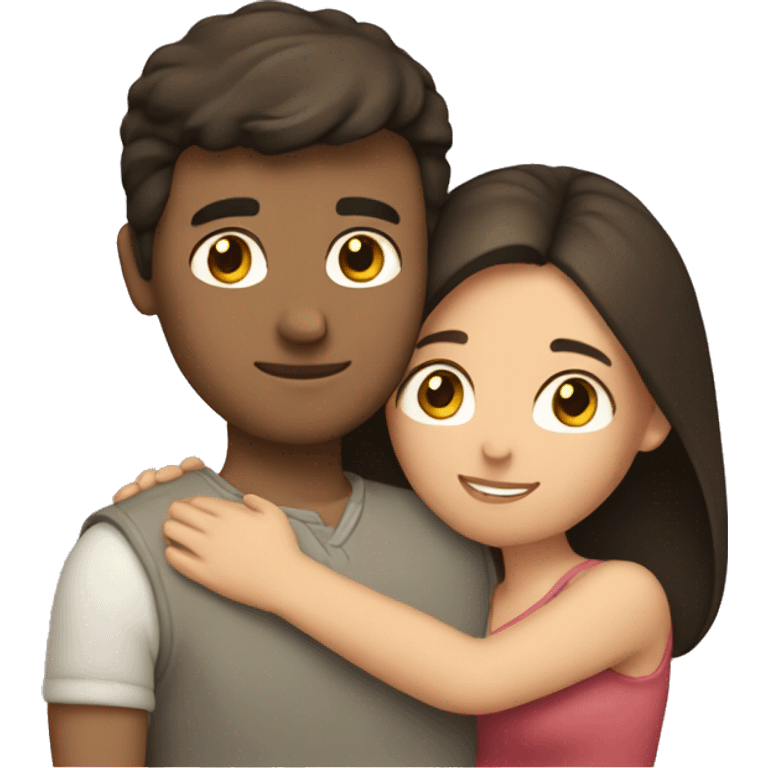 Brunette couple hugging intimately  emoji