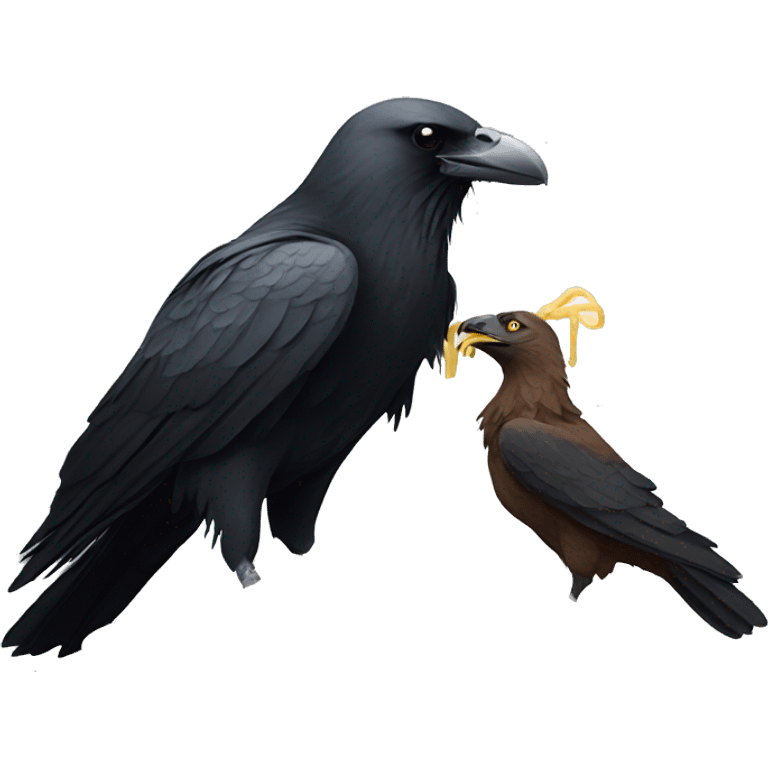 Crow and eagle eating pasta emoji