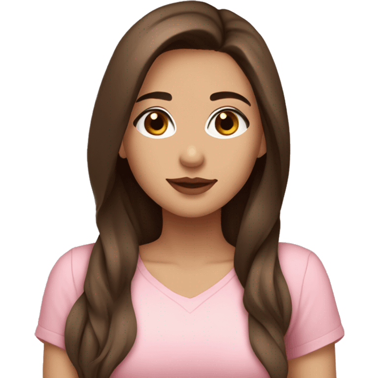 hispanic pretty girl with brown hair and light  pale skin in pink shirt coquette aesthetic  emoji