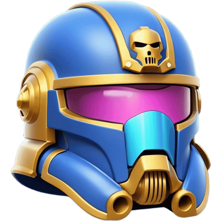 Clash of Clans aesthetic: Cinematic Playful Space Marine Helmet Emoji, rendered in a 3D vector-style similar to standard emojis with minimal shading and bold, simplified shapes. A compact, heroic isometric helmet with futuristic, armored detailing and a glowing visor, softly glowing with a battle-ready cosmic charm. Simplified yet unmistakably iconic, highly detailed and consistent, glowing with a soft radiant shine and high gloss. Stylized with a touch of interstellar valor and a soft glowing outline, capturing the essence of an elite warrior’s helm with a friendly, playful spirit! emoji