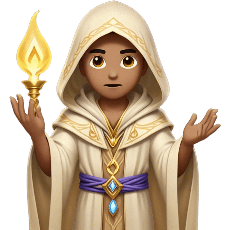 Clash of Clans aesthetic friendly Mage Portrait Emoji, With an enigmatic, slender build draped in flowing mystical robes adorned with arcane symbols, piercing eyes and a determined aura, his face rendered in a natural skin tone (not yellow), Simplified yet sharply defined features, highly detailed, glowing with a cool, otherworldly radiance, high shine, wise and resolute, stylized with an air of ancient sorcery, focused and mystical, soft glowing outline, capturing the essence of a powerful mage ready to unleash enchanted spells on epic adventures! emoji