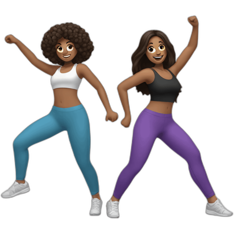 Two Brunette women dancing salsa in leggings and sneakers emoji