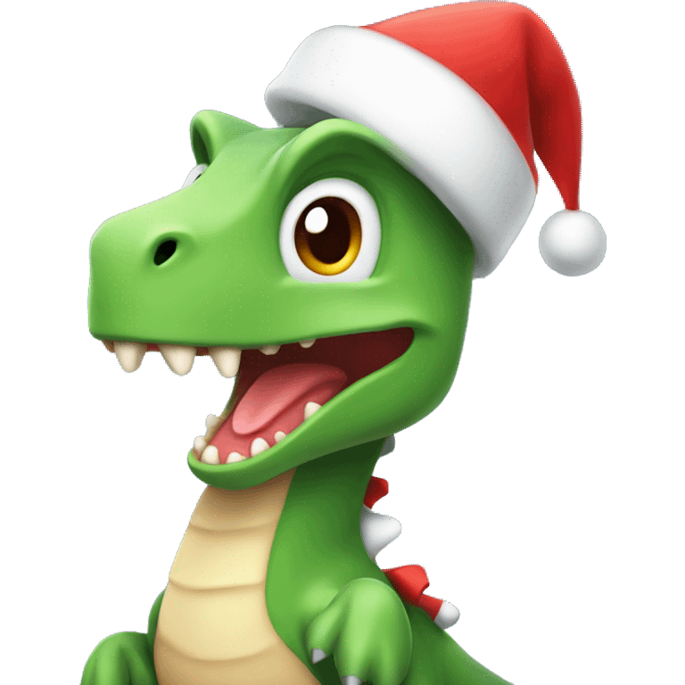 Cute dinosaur with Christmas hat emoji