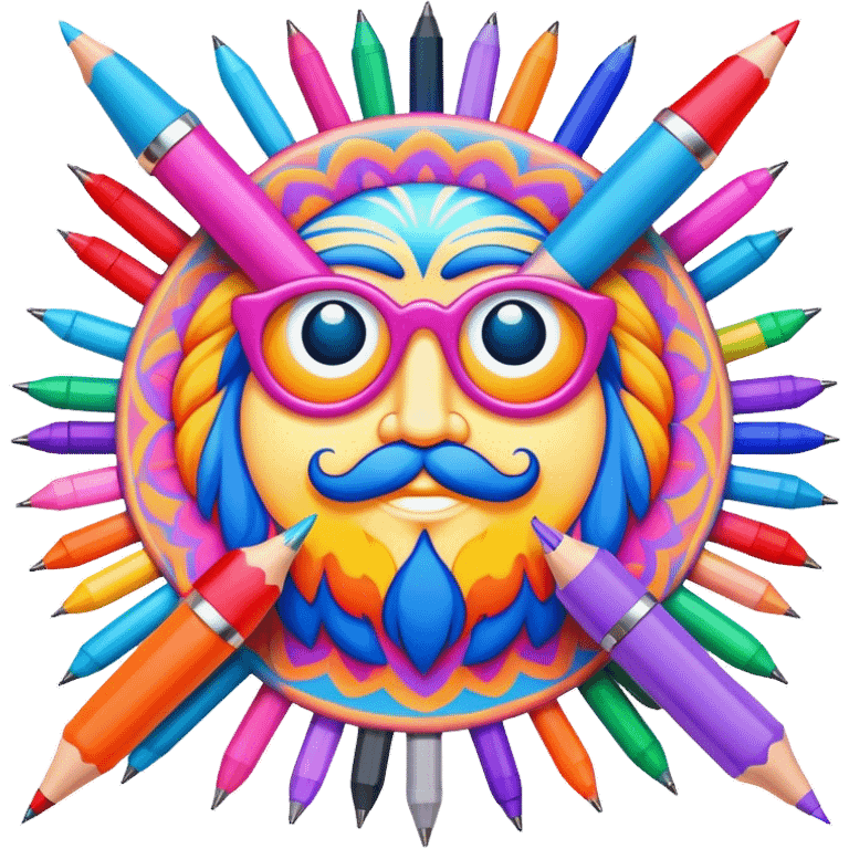 3D, psychedelic colored pen, hippie style emoji