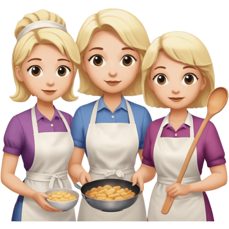 two blonde sisters with their aunt and grandmother cooking emoji