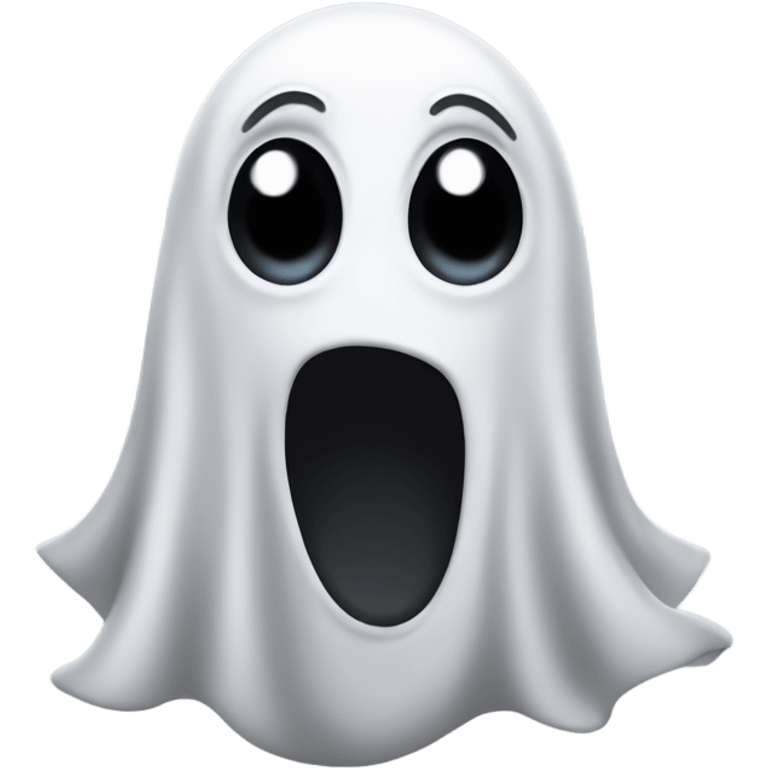 A simple white ghost emoji with large oval black eyes and a wide oval black mouth, looking surprised. No background emoji