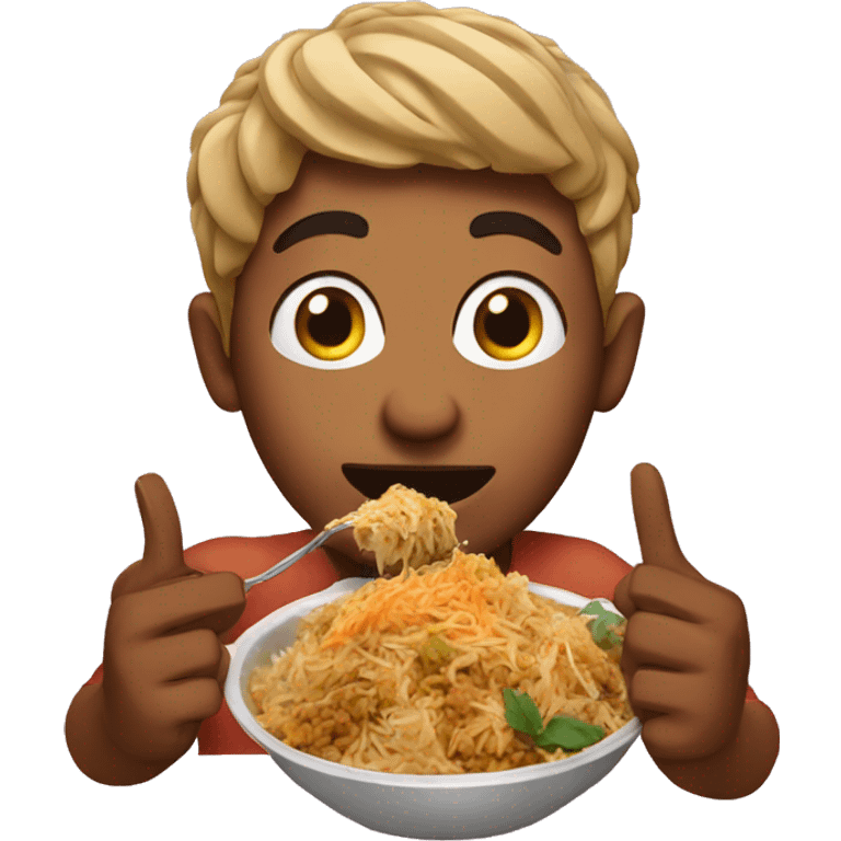 person eating biryani with fingers and hands emoji