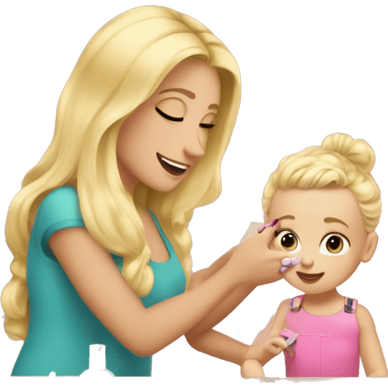 blonde babydaughter gives blonde dad a manicure emoji