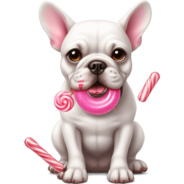 French bull dog with pink lollipops and candy canes emoji