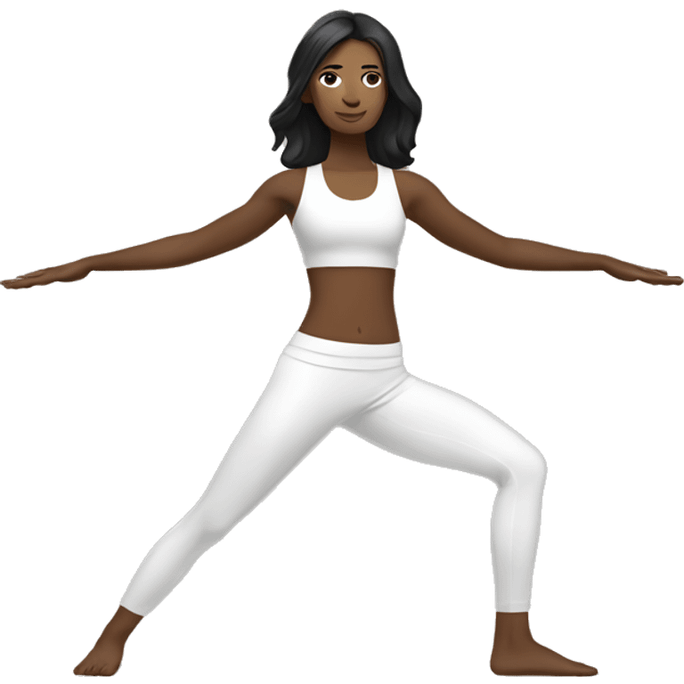 White woman with black hair doing warrior one yoga pose emoji