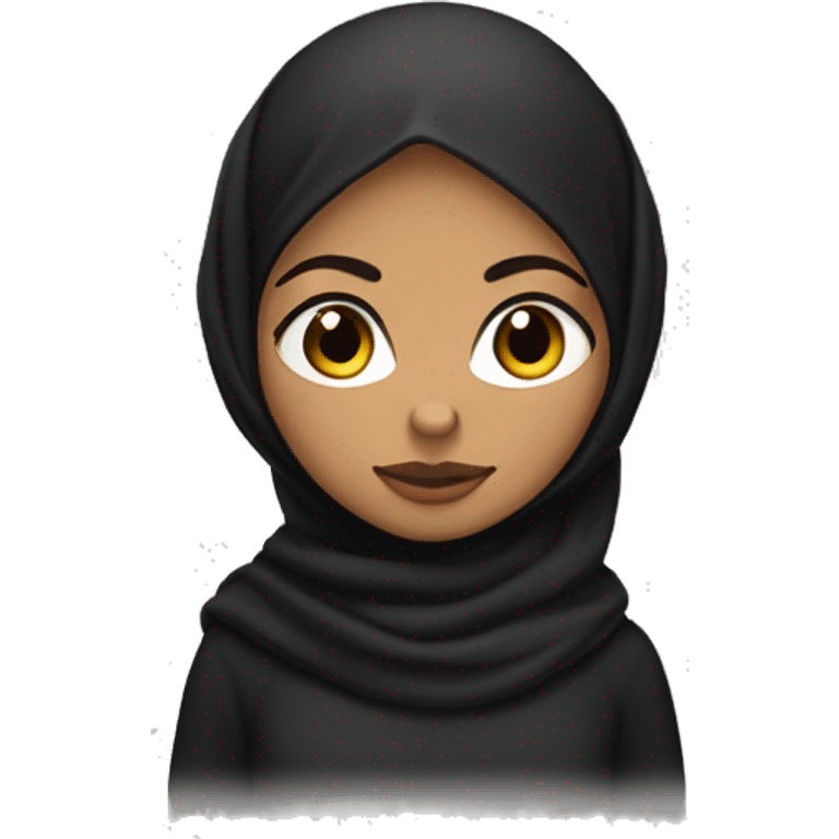 Lightskin girl with black headscarf, bug briws and dark brown eyes in front of a macbook emoji