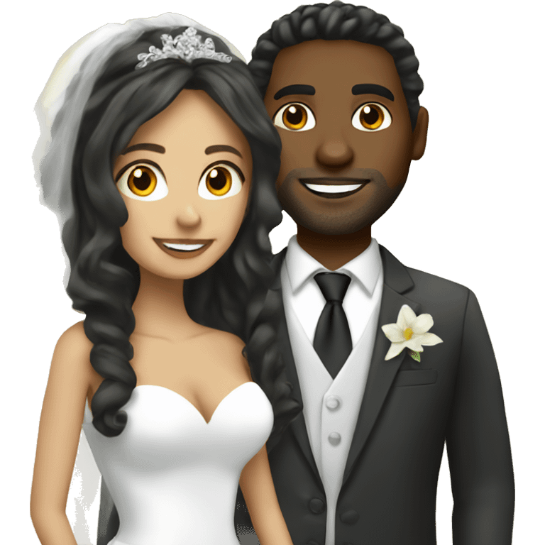 Long hair Latina bride and black man groom emoji