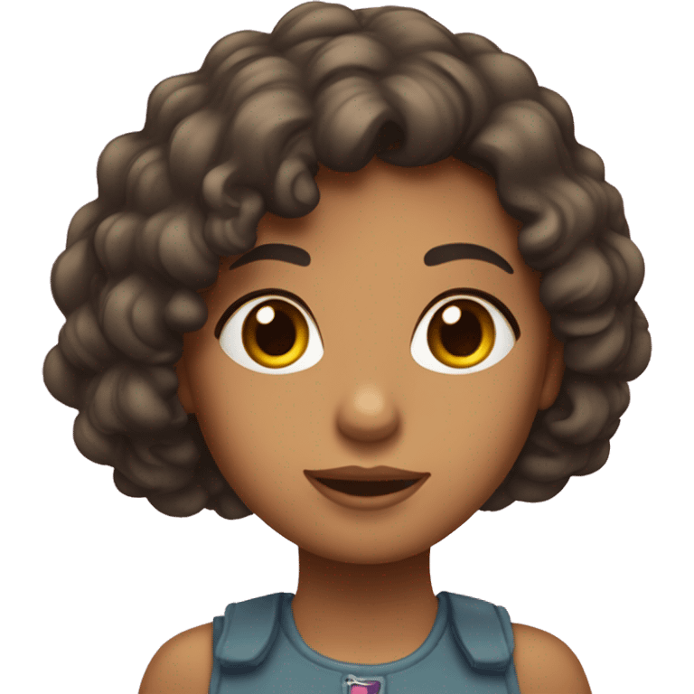 Menina morena com cabelo cacheado emoji