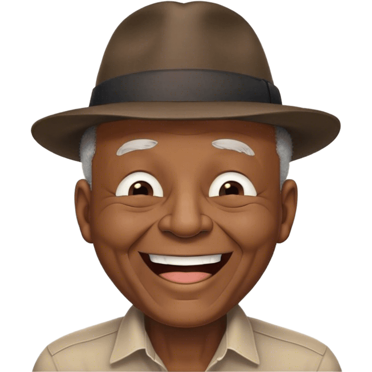 very old black man laughing wearing fedora. No hair. Eyes shut. emoji