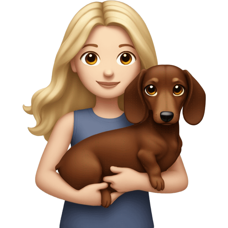 Dark hair white girl holding reddish brown long haired dachshund  emoji