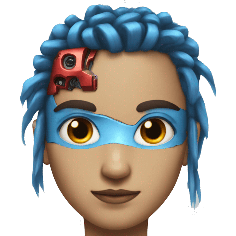 Cyborg half hair blue and one eye red  emoji