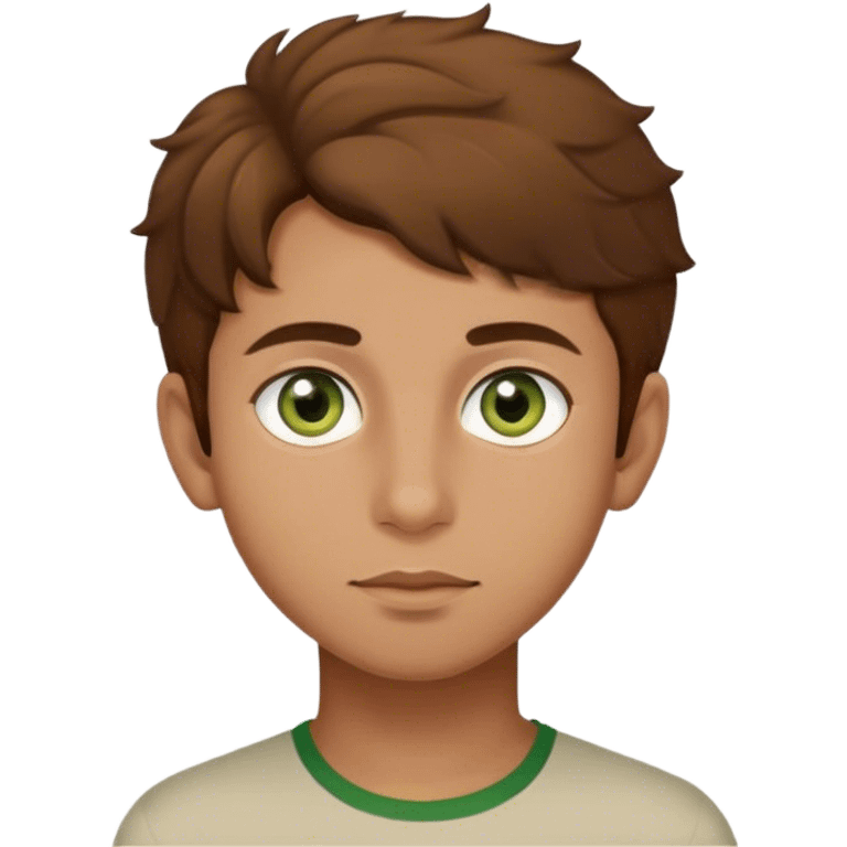 Pakistani boy  with hazel green eyes, brown hair slightly curly, and olive to light skin emoji