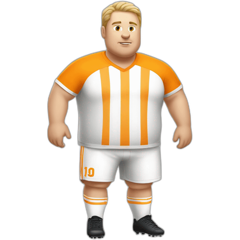 Fat white man play soccer orange emoji