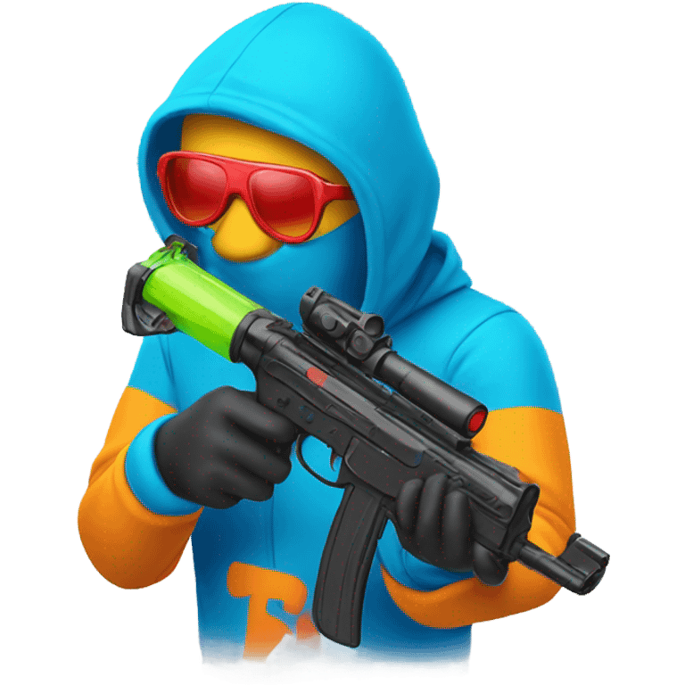 guy wearing ski mask holding water gun emoji