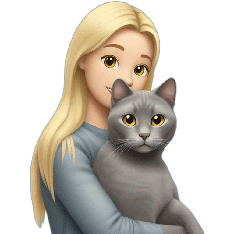 gray cat sits on the shoulder of a blonde girl emoji