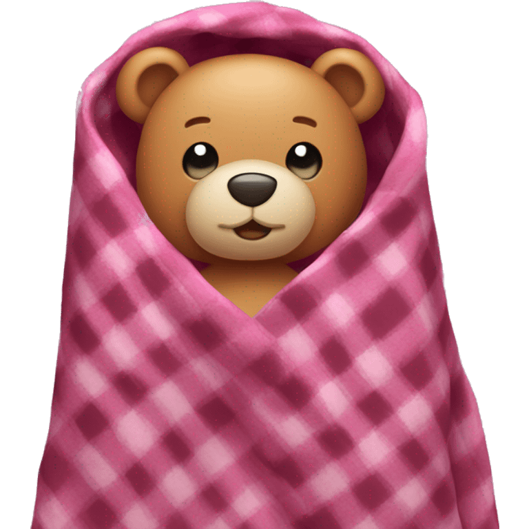 happy teddy bear in a pink plaid blanket  emoji