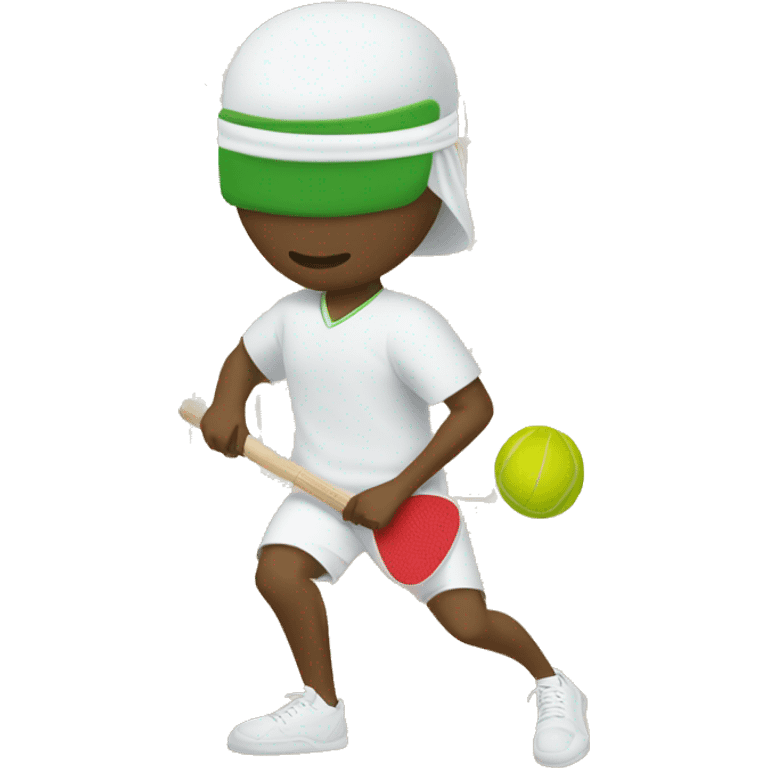 White person blindfolded playing pickle ball emoji