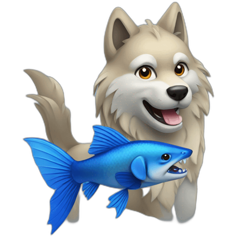 wolf holding a dark blue beta fish in paw emoji