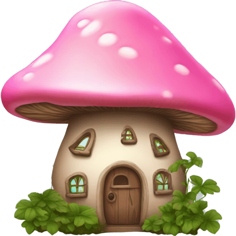 Pink little mushroom house covered in vines emoji