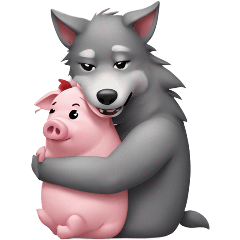 Wolf hugging cute pig emoji