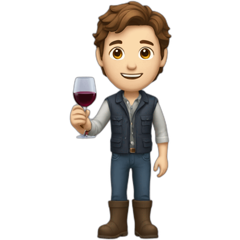 Handsome guy with wineglass and brown hair and rainboots emoji