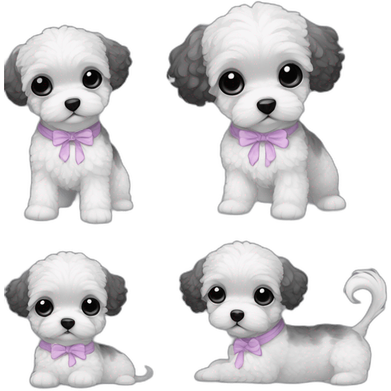 Maltipoo, black and white hair, anime style with coquette lace ribbon emoji