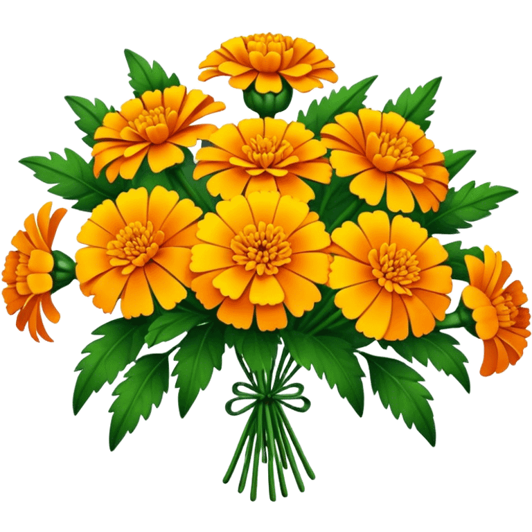 big bouquet Marigold, luxuriant, stem, leaf emoji