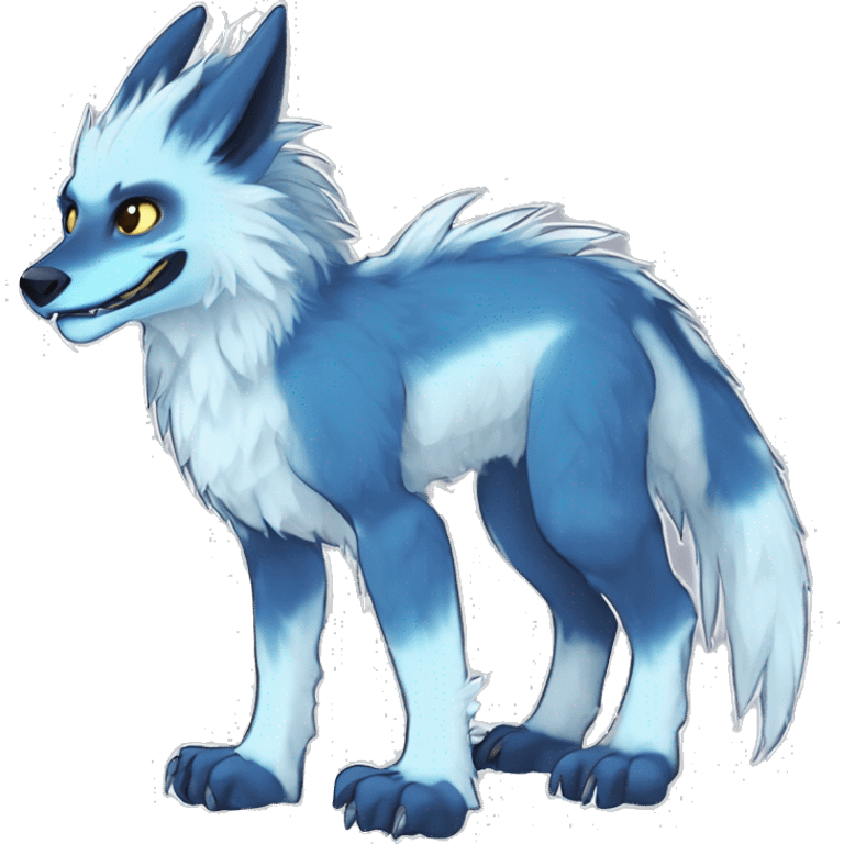 Cute Protogen-vernid-sergal-wickerbeast-fantasy-animal-fursona griffsnuff & LiLaiRa & Falvie full body white and light blue fur emoji