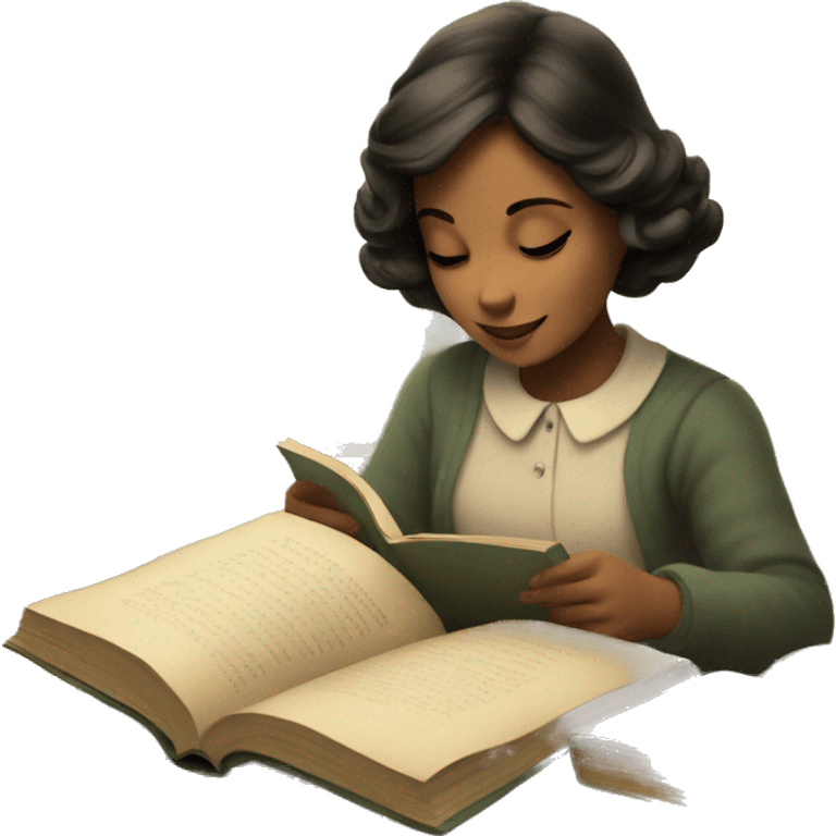 cozy vintage girl reading emoji